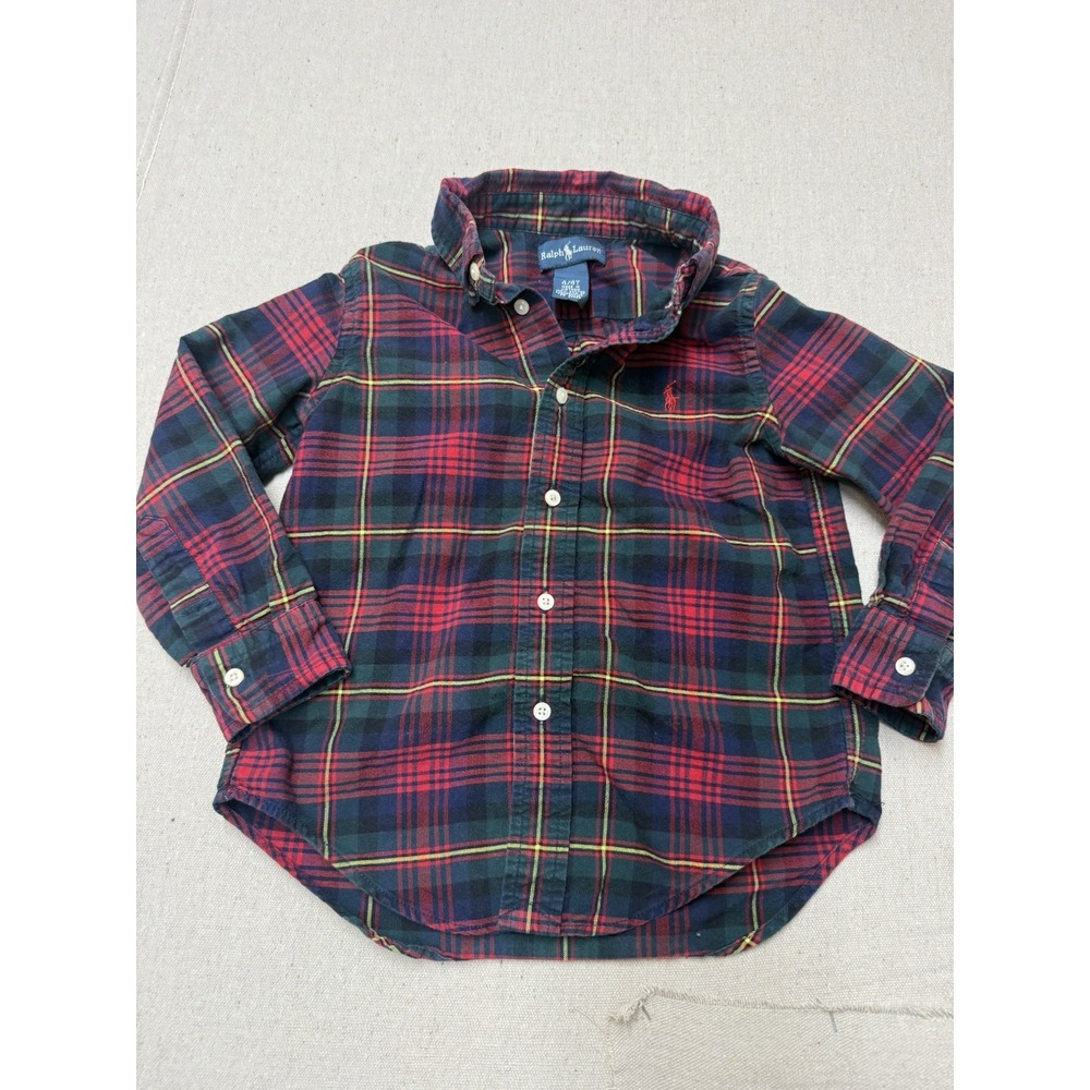 Ralph Lauren Boys 4T Plaid Button Down Shirt Red Green Navy Long Sleeve